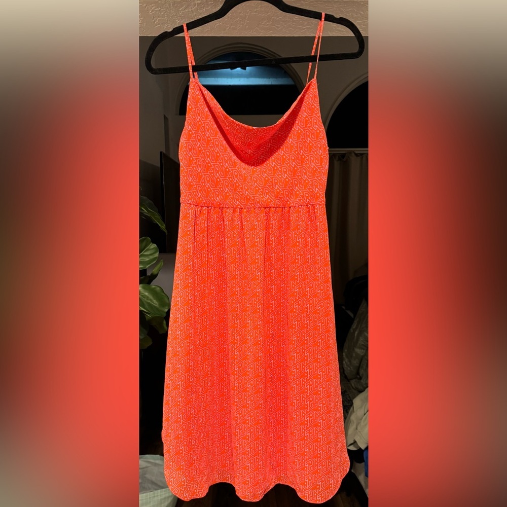 Rachel Roy Lined Dress - Geometric Spaghetti Straps Side Zipper Orange